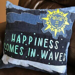 Lake House Pillow Cover 18x18 Handmade Cottage Cabin Decor Boating Waves Sun